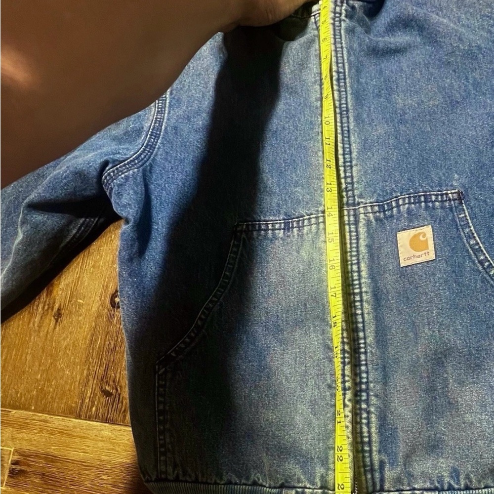 VTG 90s Carhartt Y07 DST denim blanket-lined hooded jacket. - Picture 6 of 7